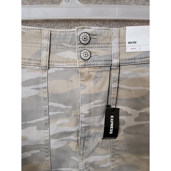 Express High Rise Denim Skirt Womens 4 Beige Gray Camo Stretch NEW - Picture 4 of 11